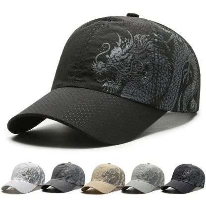 Unisex Dragon Print Baseball Cap – Quick-Dry Polyester Sun Protection Outdoor Hat