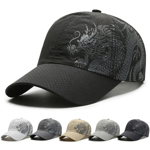 Unisex Dragon Print Baseball Cap – Quick-Dry Polyester Sun Protection Outdoor Hat