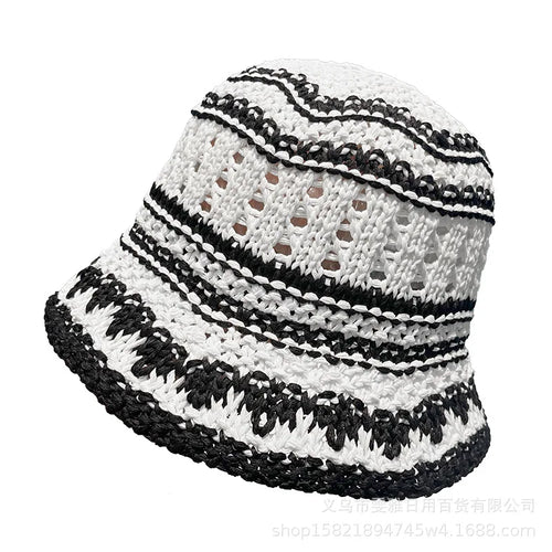 2025 New Summer Striped Solid Hollow out Bowl Hats for Women's Casual Korean Foldable Sun Hat  Bucket Hat Panama Travel Cap