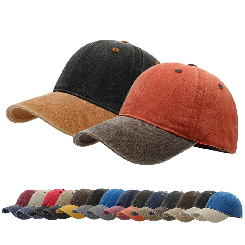 Unisex Washed Cotton Baseball Cap – Color-Matched Casual Snapback Sun Hat for Spring & Summer