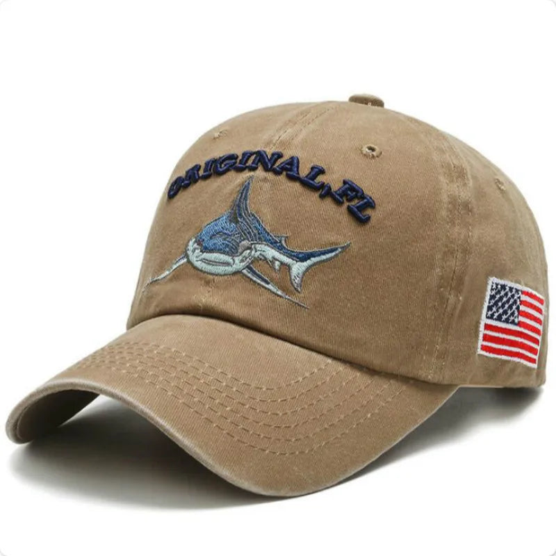 2025 New High Quality Wash Cotton America Flag Shark Men's Baseball Cap Women Snapback Hats For Men Bone Hip Hop Dad Hat Gorras