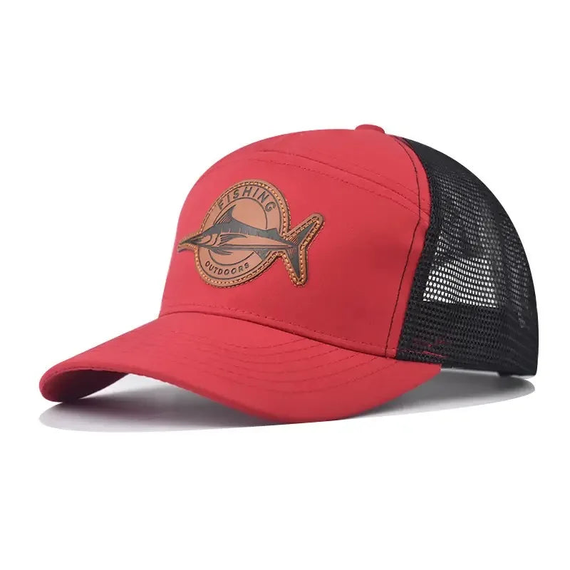 Hot Sale Unisex Seven-Panel Style Trucker Hat Adjustable Baseball Cap Shark Pattern Patch Fishing Hat