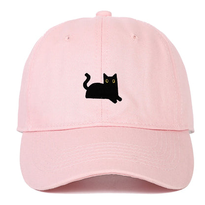 New Cute Cat Embroidery Soft Top Baseball Cap Men and Women Summer Visor Outdoor Hip Hop Dad Hat Black