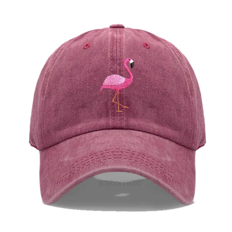 Animal Embroidery Flamingo Baseball Caps for Men Women Retro Soft Washed Cotton Dad Hat Snapback Cap Wholesale Dropshipping