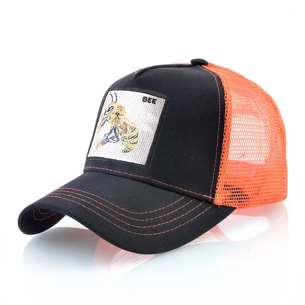 Fashion Unisex Baseball Cap With Embroidery With Bee Patch Men's Snapback Hip Hop Trucker Caps Women Adjustable Sun Visor Hat