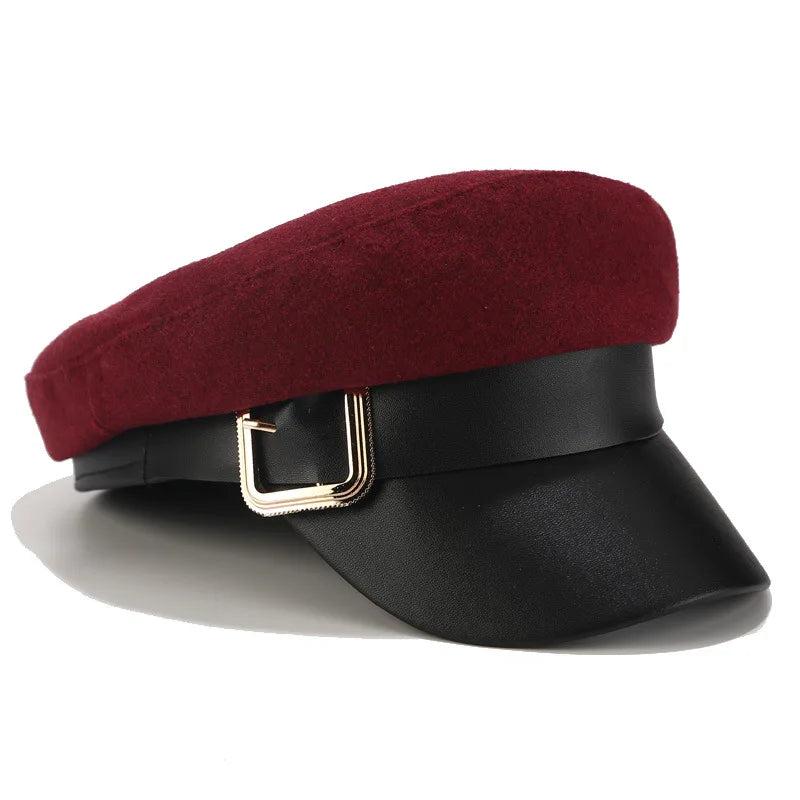 Ins Style Beret Military Cap Women Casual Flat Hats Captain Cap Trucker Fashion Pu Leather Travel Cadet Painter's Octagonal Hat