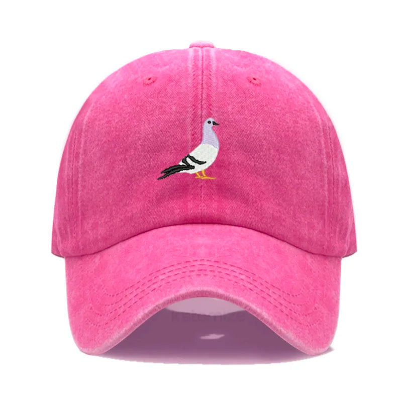 Pigeon Embroidery Baseball Cap for Women Men Fashion Adjustable Soft Washed Cotton Dad Hat Unisex Classic Golf Caps