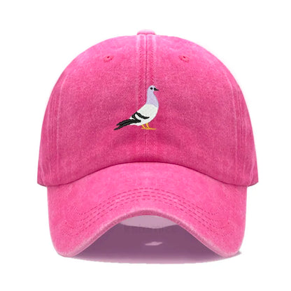 Pigeon Embroidery Baseball Cap for Women Men Fashion Adjustable Soft Washed Cotton Dad Hat Unisex Classic Golf Caps