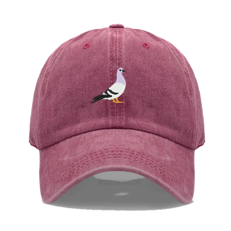 Pigeon Embroidery Baseball Cap for Women Men Fashion Adjustable Soft Washed Cotton Dad Hat Unisex Classic Golf Caps