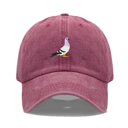 Pigeon Embroidery Baseball Cap for Women Men Fashion Adjustable Soft Washed Cotton Dad Hat Unisex Classic Golf Caps