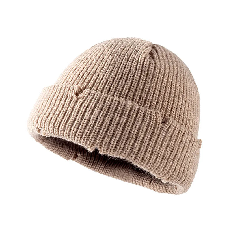 Fall Winter Knitted Hats Beanies Skullies for Men Women Bright Solid Color  Sport Hip-hop Hats Personality Beanies With Cut Hole
