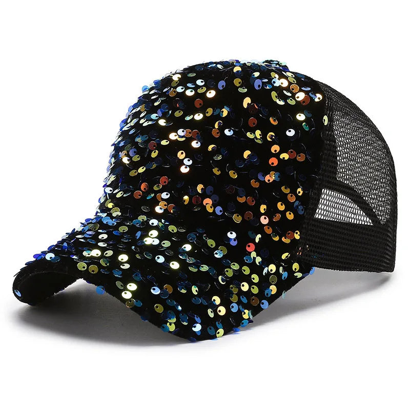 Girls' Sparkling Sequin Baseball Cap - Breathable Mesh Sun Hat with Snapback Closure for Spring/Summer Outdoor Activities Casual