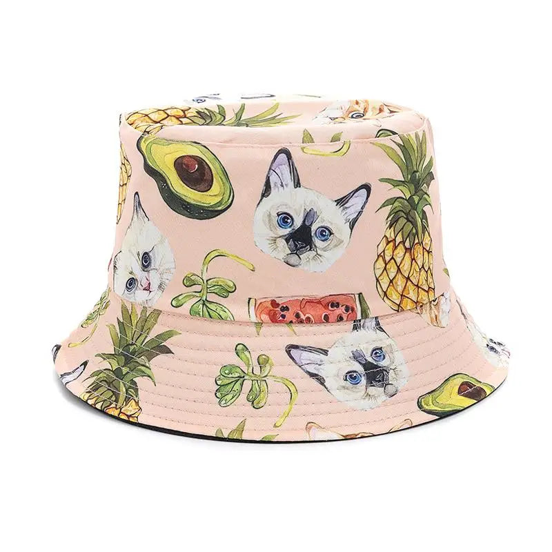 Unisex Bucket Cap Fruit Printing Hats Summer Double-sided Wear Man Women Cap Outdoor Sun Hat Classic Casual Panama Bucket Hat