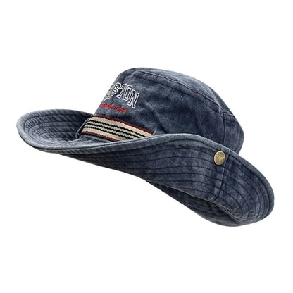 Unisex Washed Cotton Bucket Hat – Wide Brim UV Protection Panama Safari Hiking Sun Cap