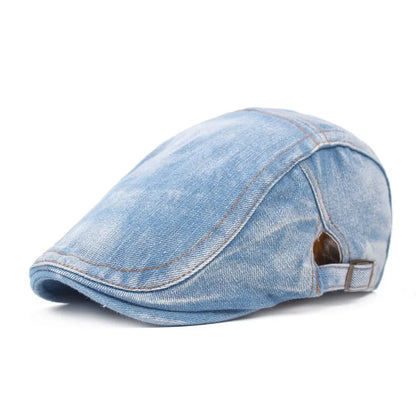 Four Seasons Retro Beret for Men and Women British Fashion Eight-Character Stitching Washed Denim Peaked Cap Forward Hat Trendy