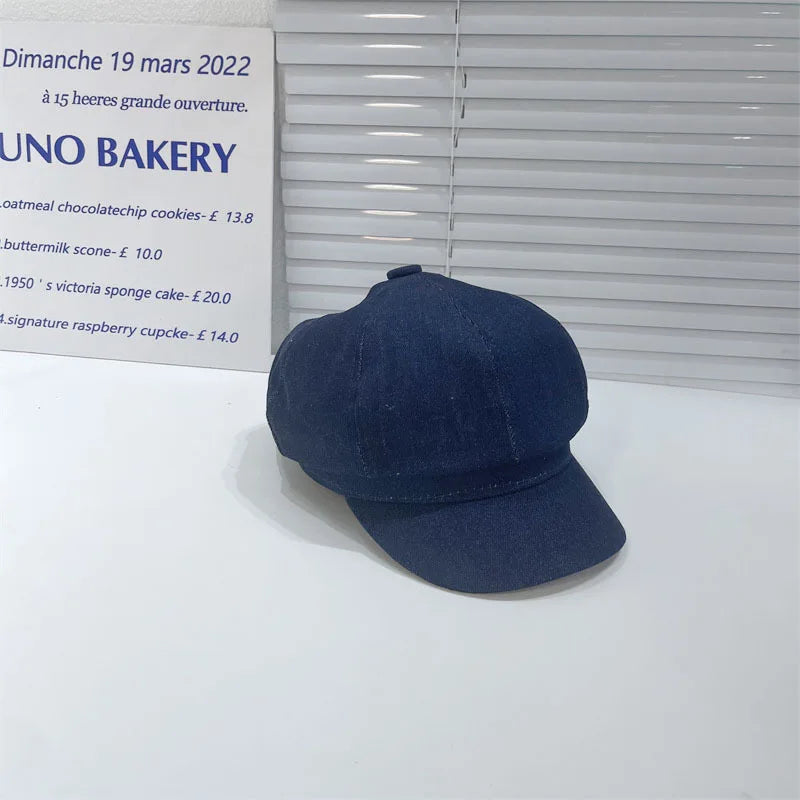 Octagonal Caps Women Hats Vintage Beret Solid Color Denim Cloth Casual Female Newsboy Cap Good Quality Painter Cap New