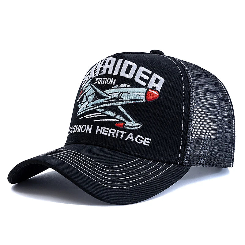 Hot Sale Cap Breathable Mesh Outdoor Baseball Cap Men Women SKY RIDER Embroidered Pattern Snapback Trucker Hat Cap