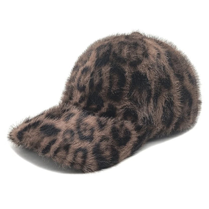 Chic Leopard Print Plush Baseball Cap for Women - Lightweight, Adjustable, Perfect for Fall/Winter