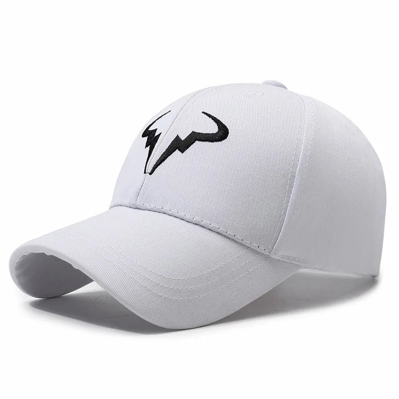 Black Baseball Cap with White Bull Logo Casual Outdoor Everyday Hat