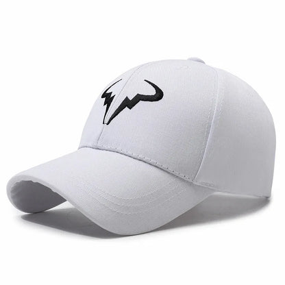 Black Baseball Cap with White Bull Logo Casual Outdoor Everyday Hat