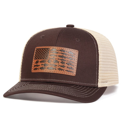 Unisex Brown Little Fish Flag Leather Label Baseball Net Caps Spring and Summer Outdoor Adjustable Casual Hats Sunscreen Hat