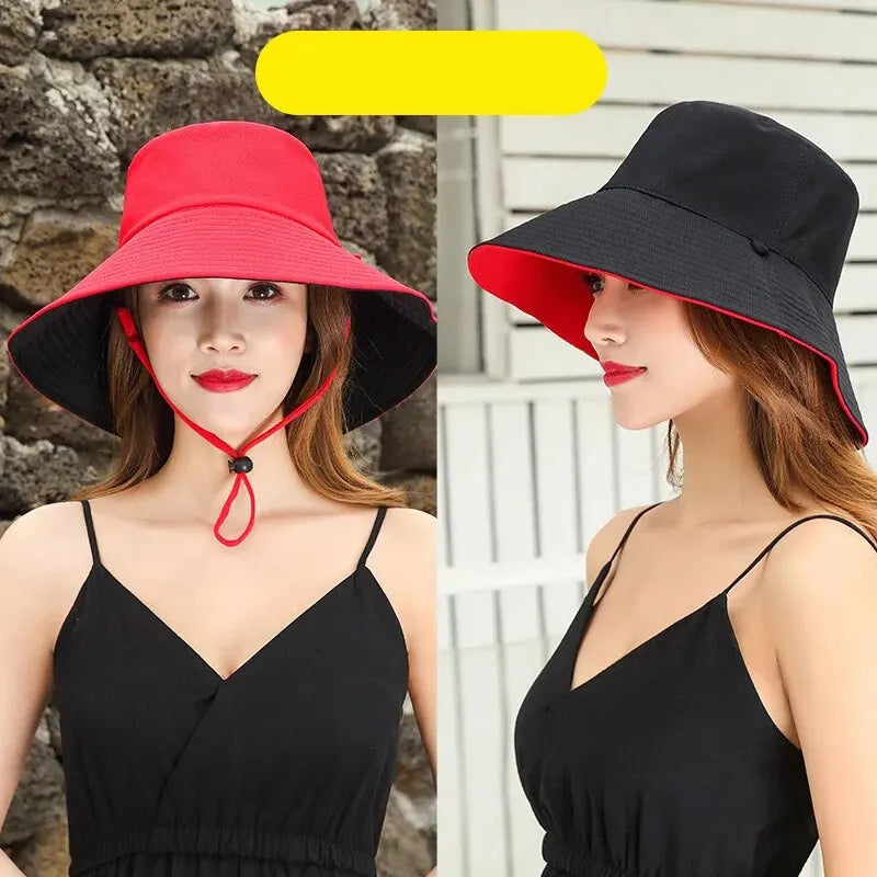 Women’s Double-Sided Wide Brim Bucket Hat UV Protection Summer Sunshade Hat