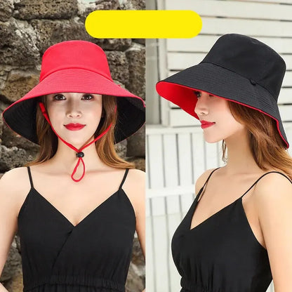 Women’s Double-Sided Wide Brim Bucket Hat UV Protection Summer Sunshade Hat
