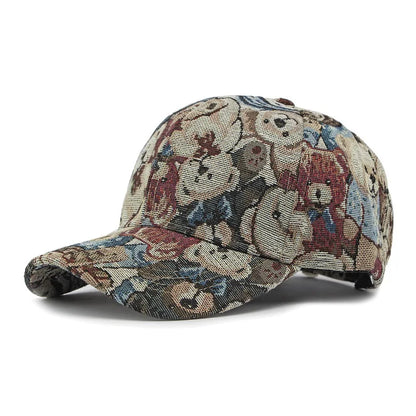 Ethnic Wind Hat for Men and Women Outdoor Sunshade Baseball Hat Fashion Imitation Cowboy Print Hard Top Duck Tongue Hat Trend