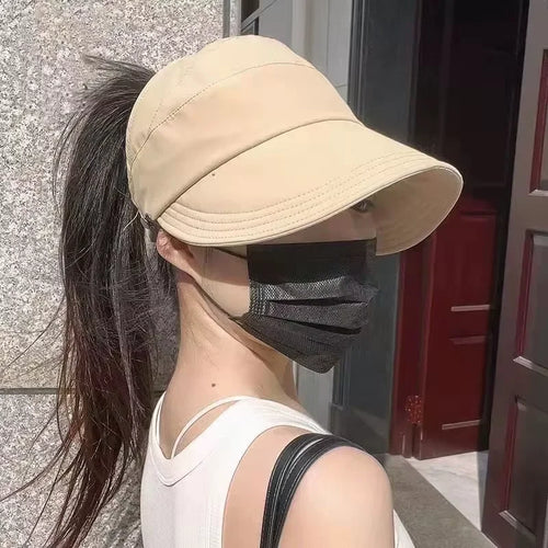 Women's Summer Quick Dry Visor Hat Breathable Outdoor Sunscreen Cap with Mask Hook