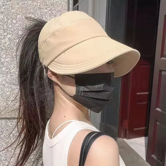 Women's Summer Quick Dry Visor Hat Breathable Outdoor Sunscreen Cap with Mask Hook