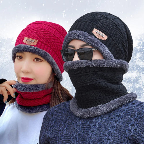 Unisex Winter Knit Beanie – Thick Fleece Neck Warmer, Windproof Warm Hat