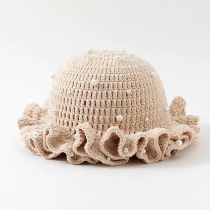 Fashion Handmade Crochet Bucket Hat for Woman Teen Outdoor Commute Fisherman Beanie Ruffled Brim Winter Windproof Carnival Cap