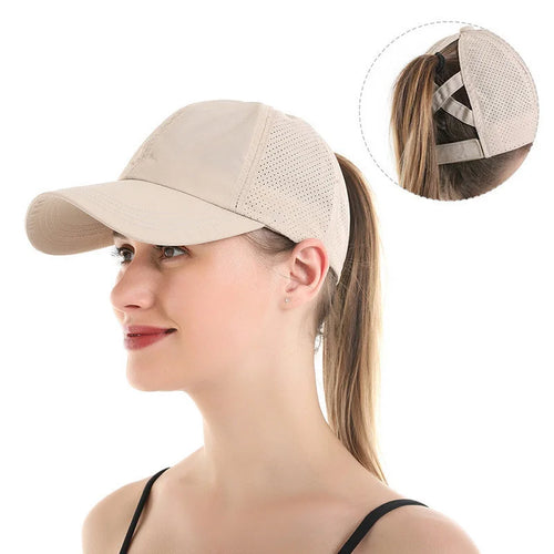 Summer Women's Ponytail Baseball Cap Breathable Mesh Quick Dry Visor Hat