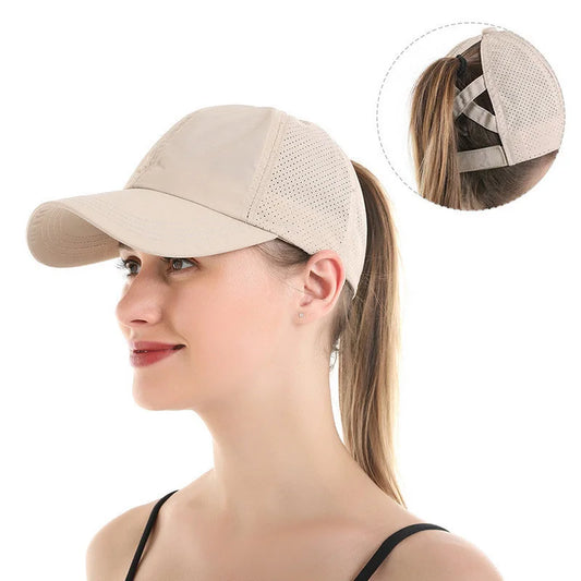 Summer Women's Ponytail Baseball Cap Breathable Mesh Quick Dry Visor Hat