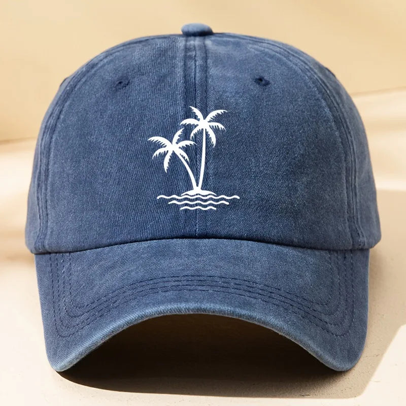 Vintage Palm Tree Print Design Baseball Cap Men Women Unisex Washed Cotton Truck Driver's Father's Sun Hat