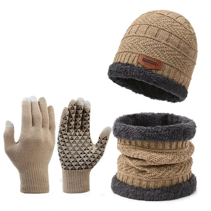 3pcs Winter Warm Set Velvet Knit Hat Scarf Gloves Unisex Outdoor Cold Weather Set