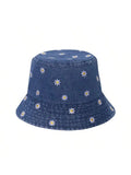 Spring Summer Strawberry Embroidery Denim  Bucket Hat Legent Fisherman Hats for Women Foldable Sport Sun Beach  Caps