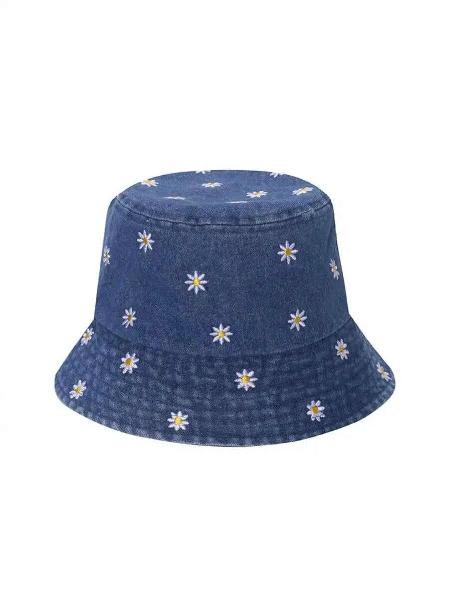Spring Summer Strawberry Embroidery Denim  Bucket Hat Legent Fisherman Hats for Women Foldable Sport Sun Beach  Caps