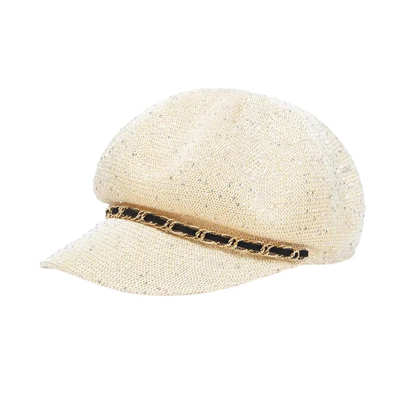 Hollow Breathable Leather Buckle Octagonal Hat  Classic Woven Straw Hat Casual Versatile Literary Sunshade Painter Hat