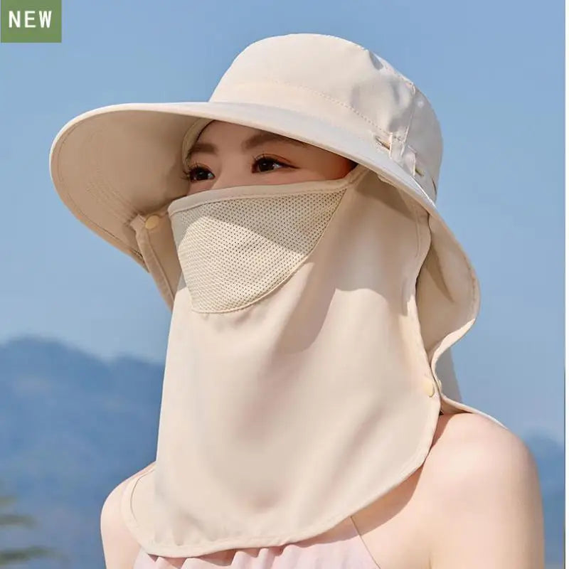 Summer Hats For Women Sun Hat Uv Protection With Mask Shawl Outdoor Sunscreen Bucket Hat Thin Sunhat Casual Sunshade New