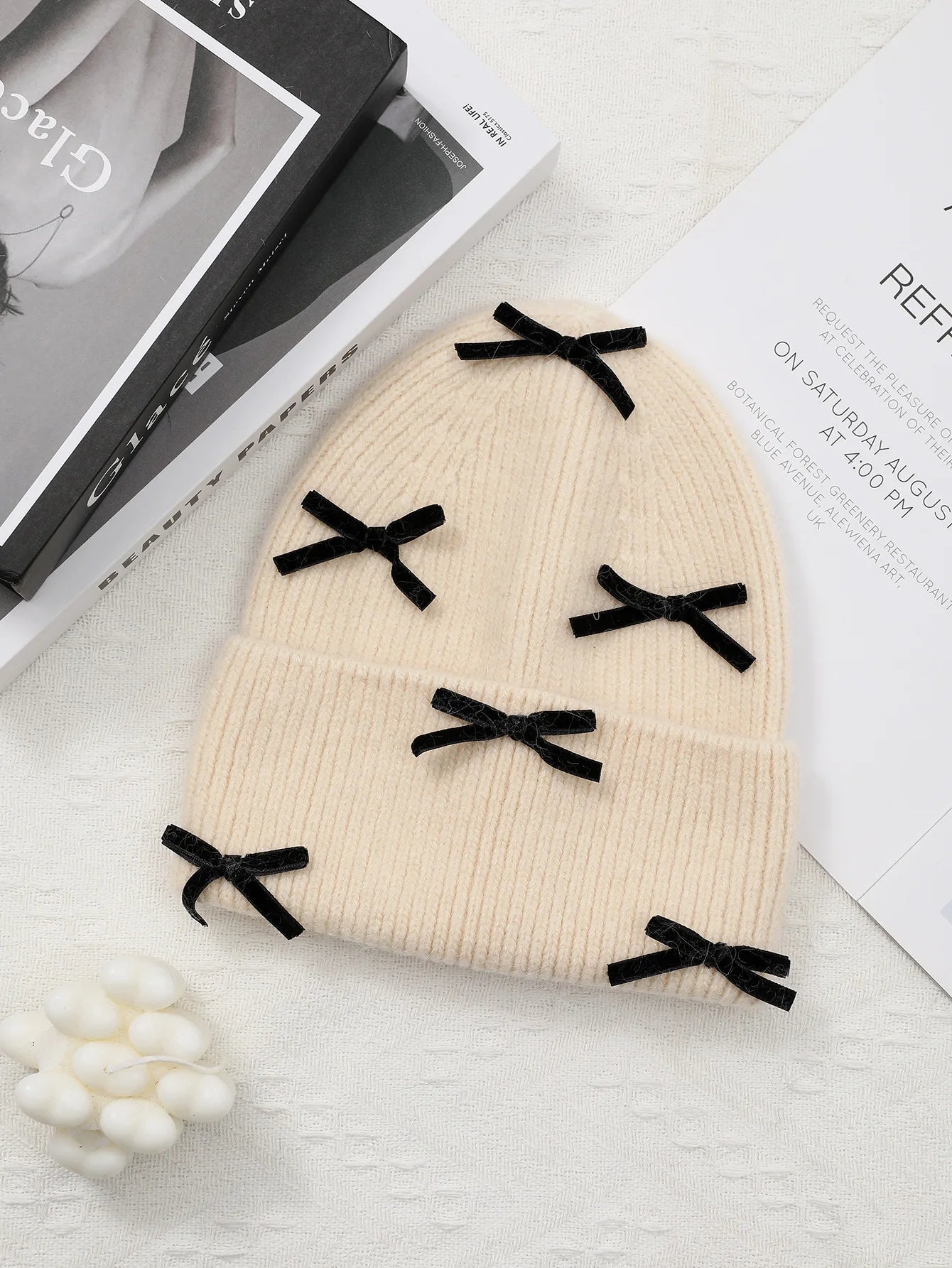 Luxury Rabbit Fur Knitted Hat Women Winter Warm Soft Bowknot Beanie For Women (elegant Solid Colors) | Cozy Fur Lined Baggy Cap