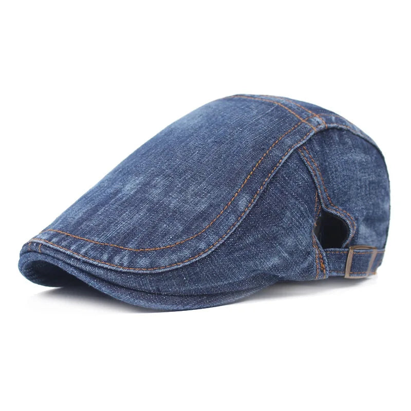 Four Seasons Retro Beret for Men and Women British Fashion Eight-Character Stitching Washed Denim Peaked Cap Forward Hat Trendy