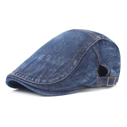 Four Seasons Retro Beret for Men and Women British Fashion Eight-Character Stitching Washed Denim Peaked Cap Forward Hat Trendy