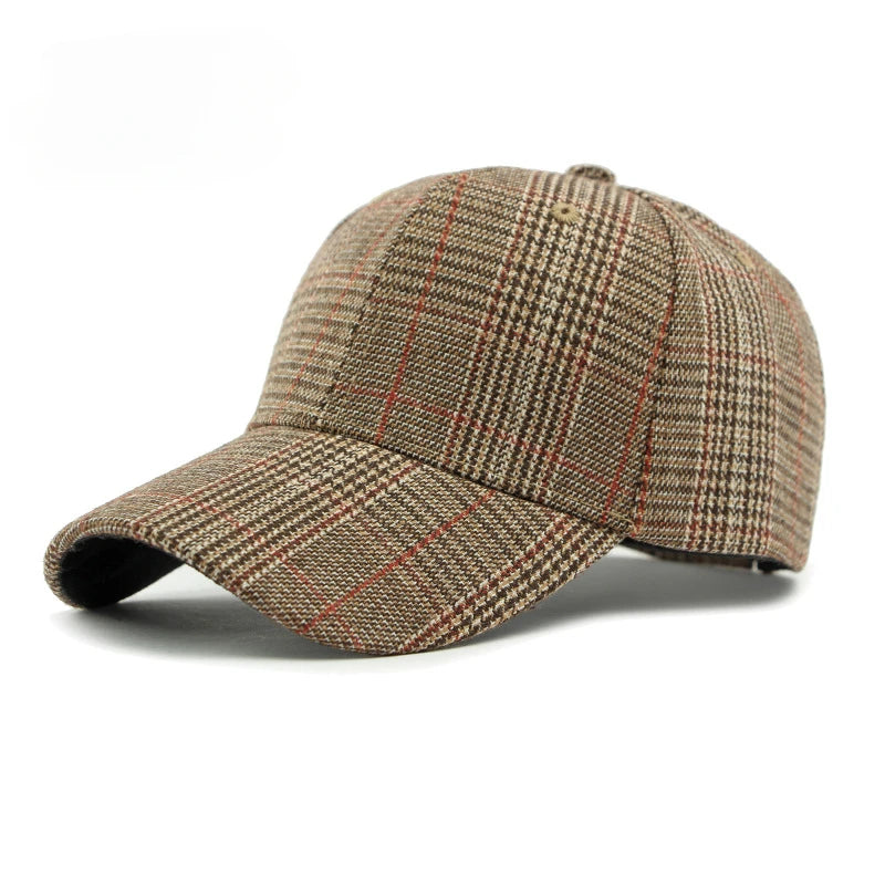 Fall Winter Hat Men's Spring Summer Outdoor Sunscreen Visor Classic Checkered Baseball Cap Hard Top Women's Cap Warm Peaked Cap
