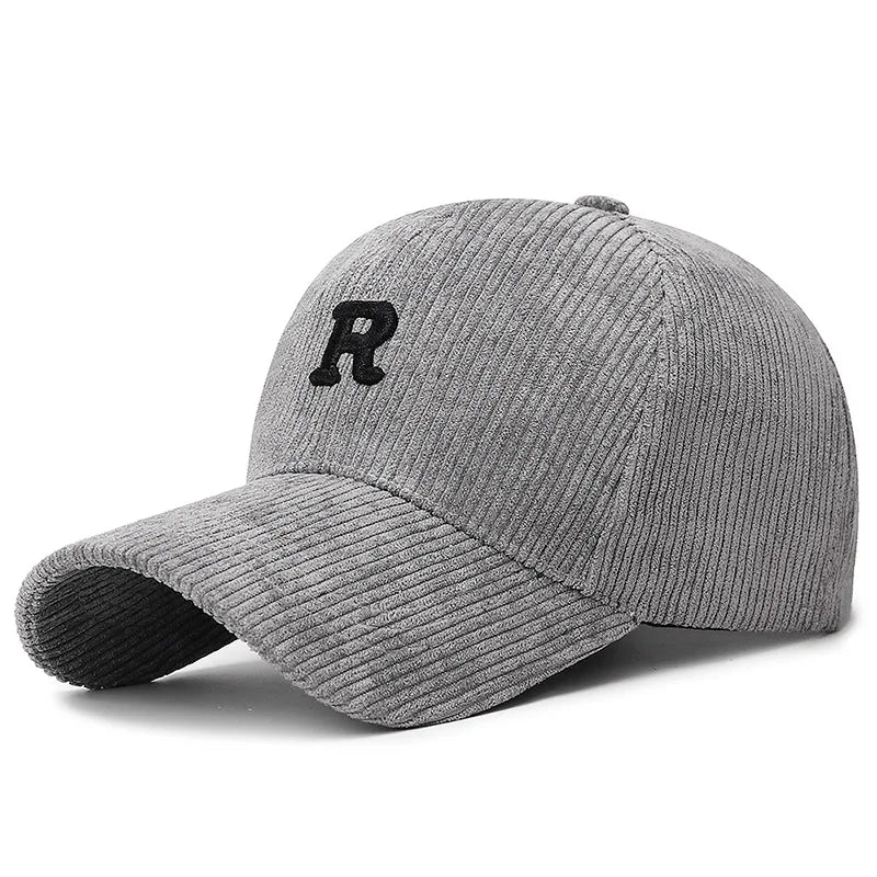 Corduroy Baseball Cap 3D Embroidered Letter Adjustable Structured Fall Winter Hat