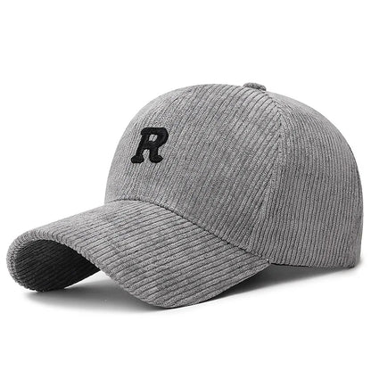 Corduroy Baseball Cap 3D Embroidered Letter Adjustable Structured Fall Winter Hat