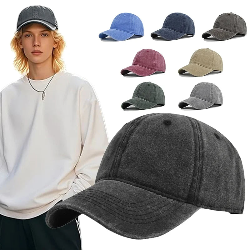 Unisex Vintage Washed Cotton Baseball Cap – Adjustable Breathable Solid Color Dad Hat