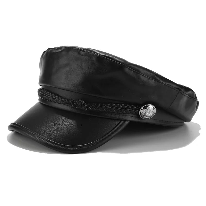 Trendy Beret Hat Women Casual Military Cap Flat Captain Trucker Caps Fashion Pu Leather Travel Cadet Painter Octagonal Hats