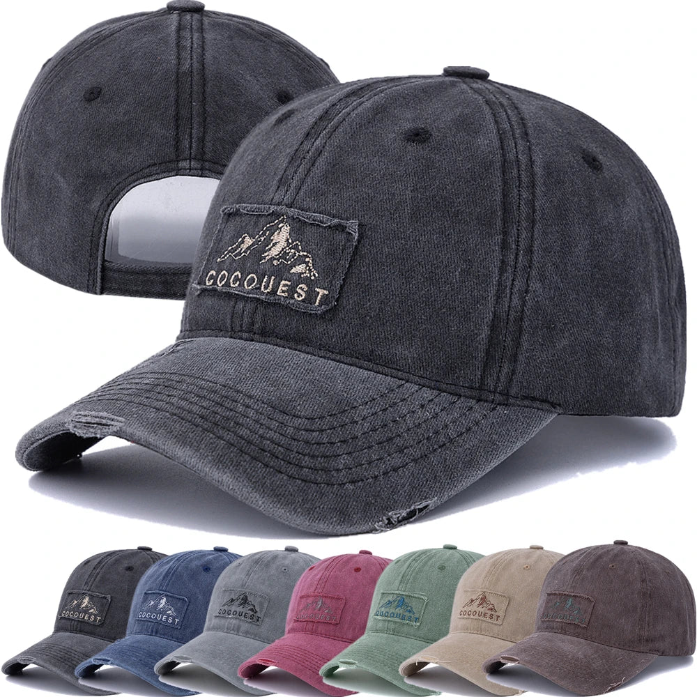 New Style Unisex Washed Cotton Vintage Baseball Cap Mountain Peak Embroidery Outdoor Sports Dad Hat For Men And Women