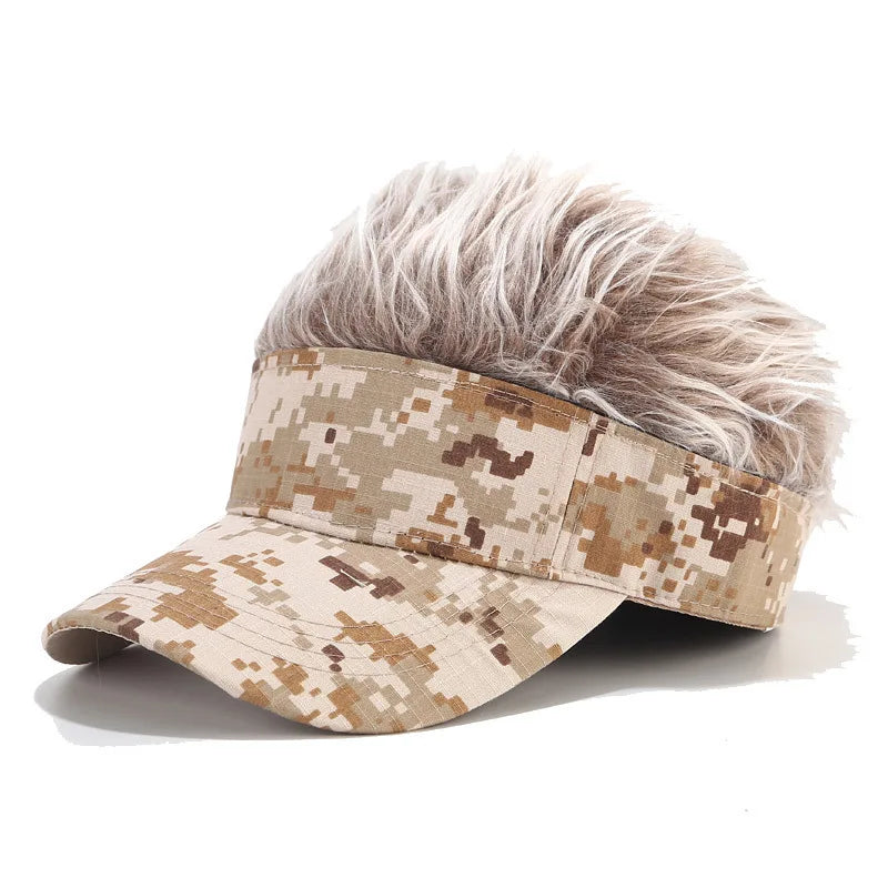 Camouflage Baseball Cap Spiked Hairs Wig Unisex Fake Wigs Hat Hip Hop Street Outdoor Casual Visor Golf Sun Hats